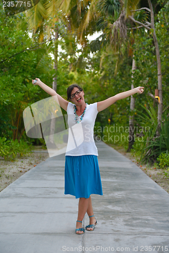 Image of happy woman enjoy  summer time