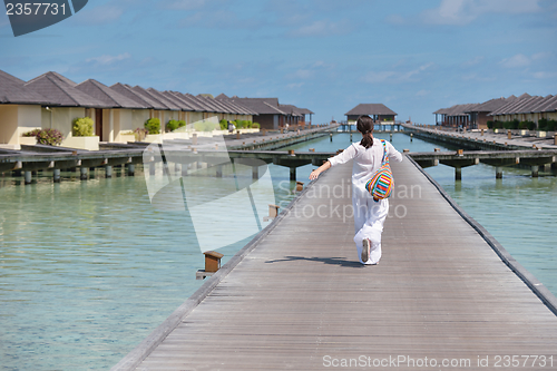 Image of happy woman enjoy  summer time