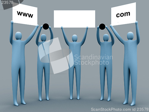 Image of 3d people holding an empty template of a domain for you to use as you like.