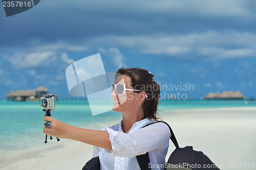 Image of happy woman enjoy  summer time