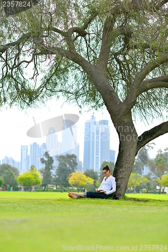 Image of woman with laptop in park