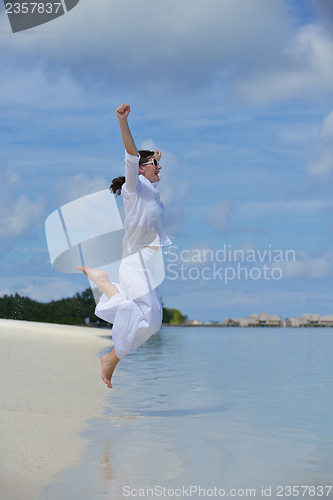 Image of happy woman enjoy  summer time