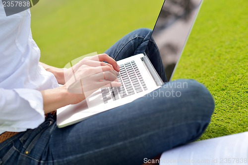 Image of woman with laptop in park