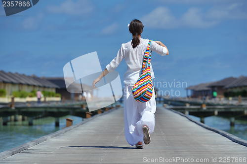 Image of happy woman enjoy  summer time