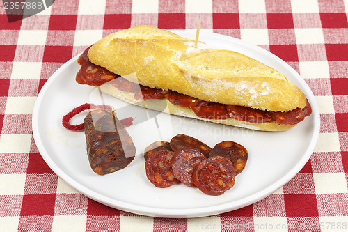 Image of Sausage sandwich, typical Basque cap.