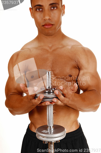 Image of Guy with silver dumbbells.