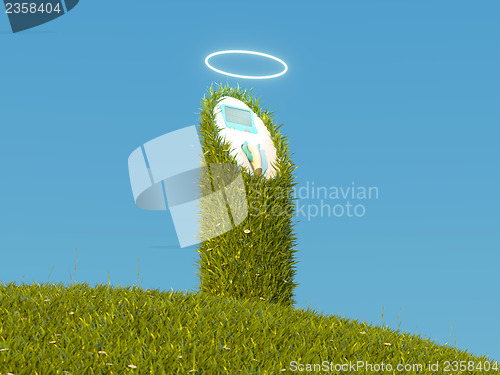 Image of Charging station on meadow covered with grass and nimbus