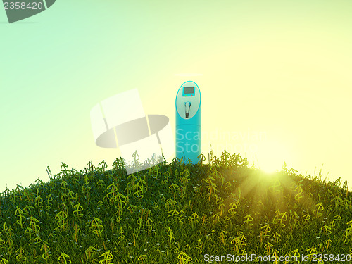 Image of Charging station on meadow with USD shaped grass