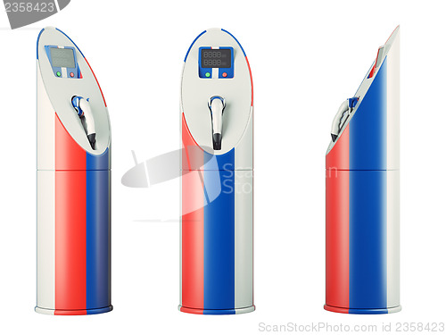 Image of Eco fuel: isolated charging stations with Russian flag pattern
