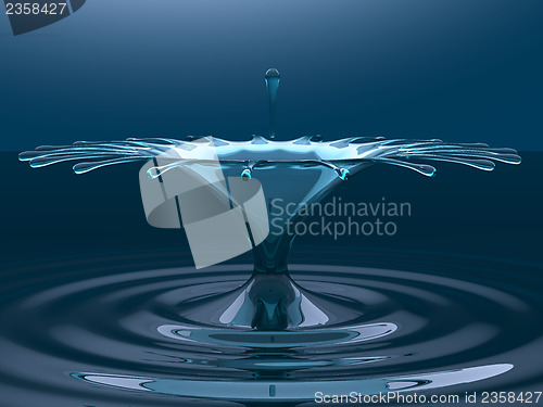 Image of Splash of blue fluid with droplets and splatter