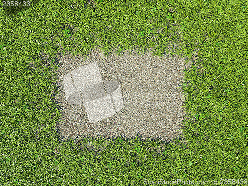 Image of Environment: green grass frame and gravel patch 