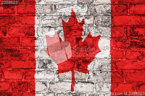 Image of Canadian flag on brick wall