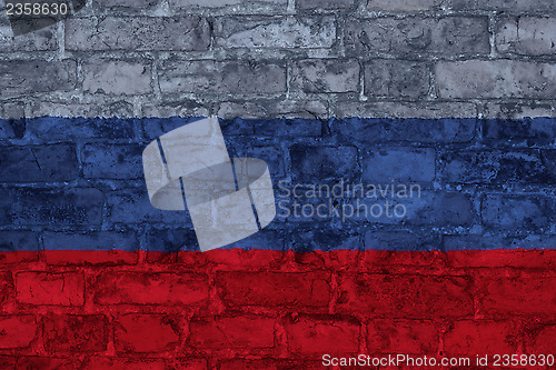 Image of Russian flag on brick wall