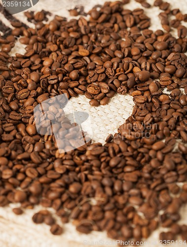 Image of coffee beans on the textile background