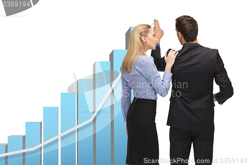 Image of man and woman with 3d graph