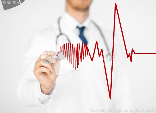 Image of doctor drawing electrocardiogram on virtual screen