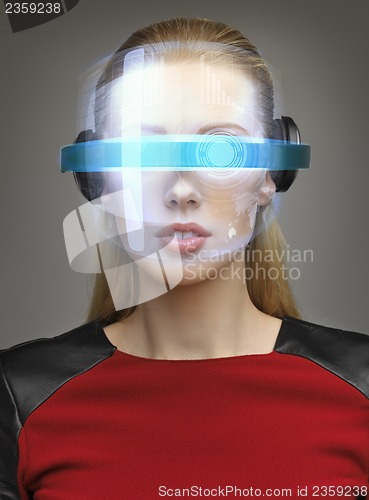 Image of attractive woman with digital glasses