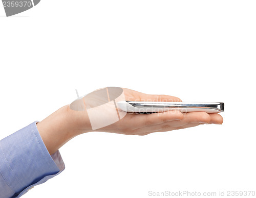 Image of woman hand with smartphone