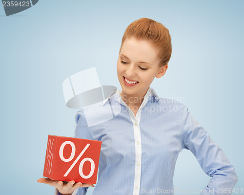 Image of woman with big percent box