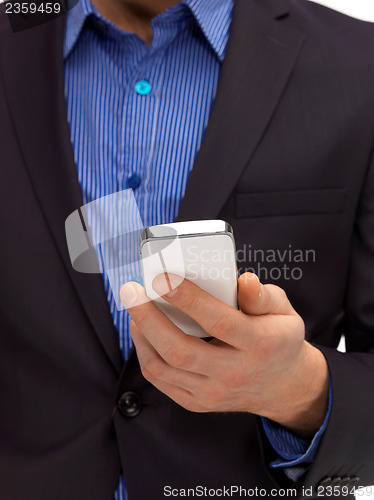 Image of man hand with smartphone