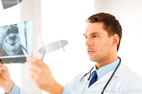 Image of male doctor or dentist looking at x-ray