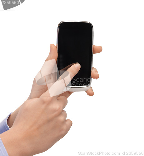 Image of woman hand with smartphone