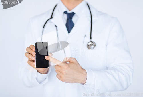 Image of doctor pointing at smartphone