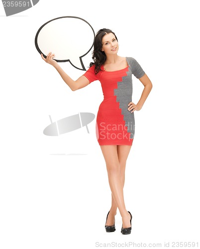 Image of smiling woman with blank text bubble