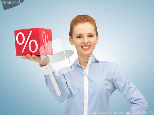 Image of woman with big percent box