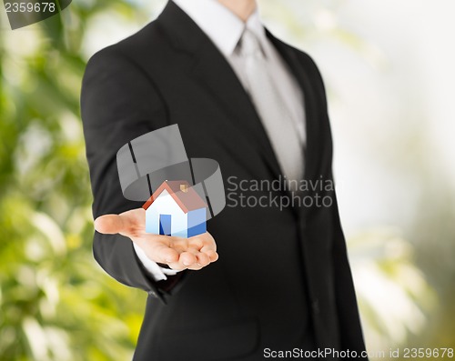 Image of man hands holding eco house