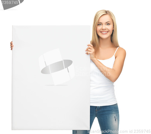 Image of woman with white blank board