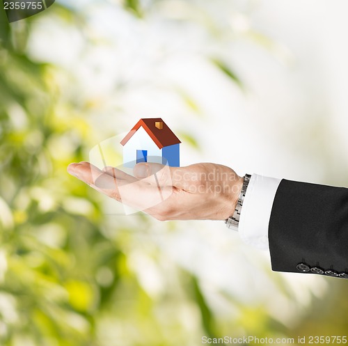 Image of man hands holding eco house