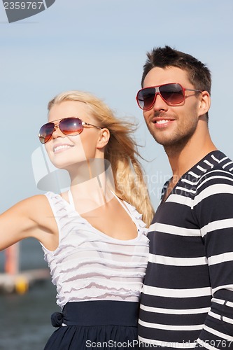 Image of happy young couple in port