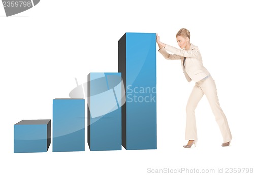 Image of businesswoman moving big 3d chart