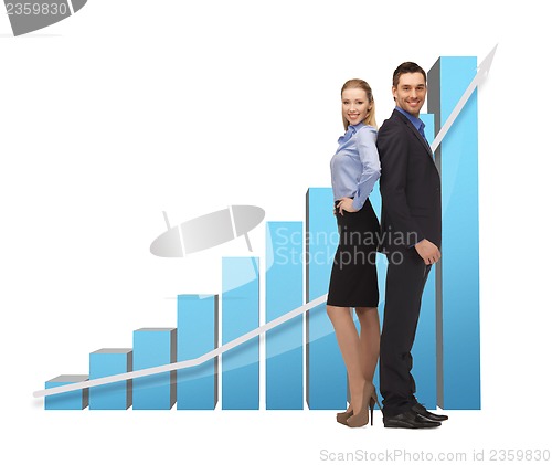 Image of man and woman with 3d graph