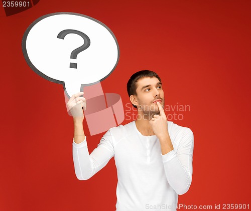 Image of man with question mark in text bubble