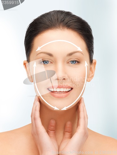 Image of face and hands of beautiful woman