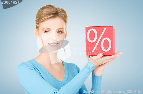 Image of woman with big percent box