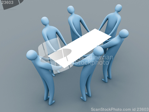 Image of 3d people holding an empty template for you to use as you like.