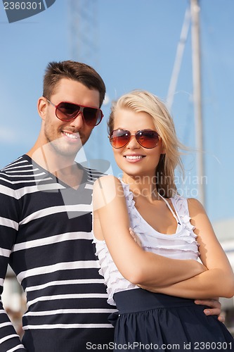 Image of happy young couple in port