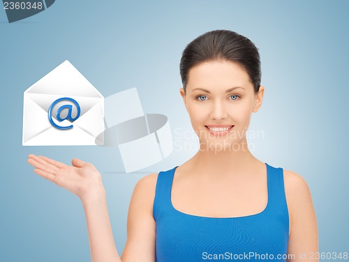 Image of woman showing virtual envelope