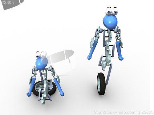 Image of 3d cartoon robot in 2 positions.