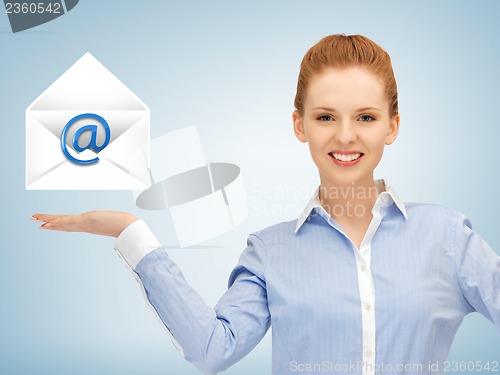 Image of woman showing virtual envelope