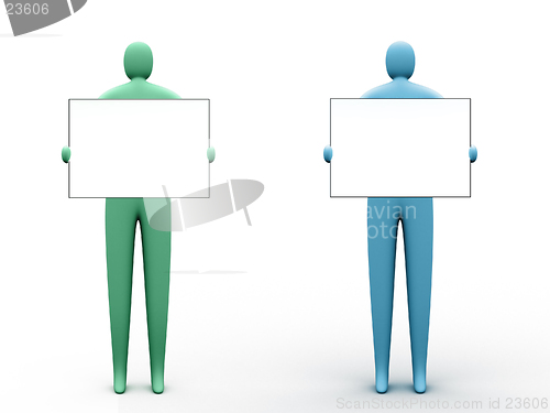 Image of 3d people holding empty templates for you to use as you like.