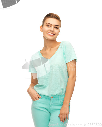Image of smiling girl in color t-shirt