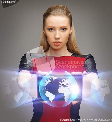 Image of futuristic woman with tablet pc