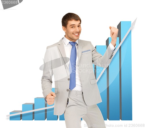 Image of successful businessman with 3d chart