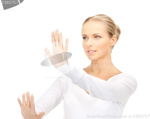 Image of woman working with virtual screen