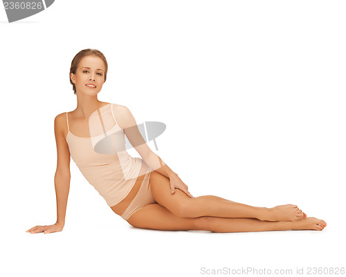 Image of beautiful woman in beige cotton underwear