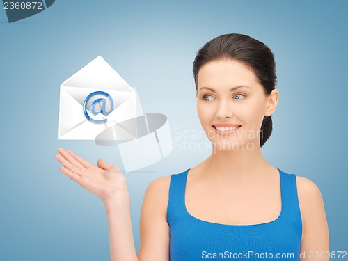 Image of woman showing virtual envelope